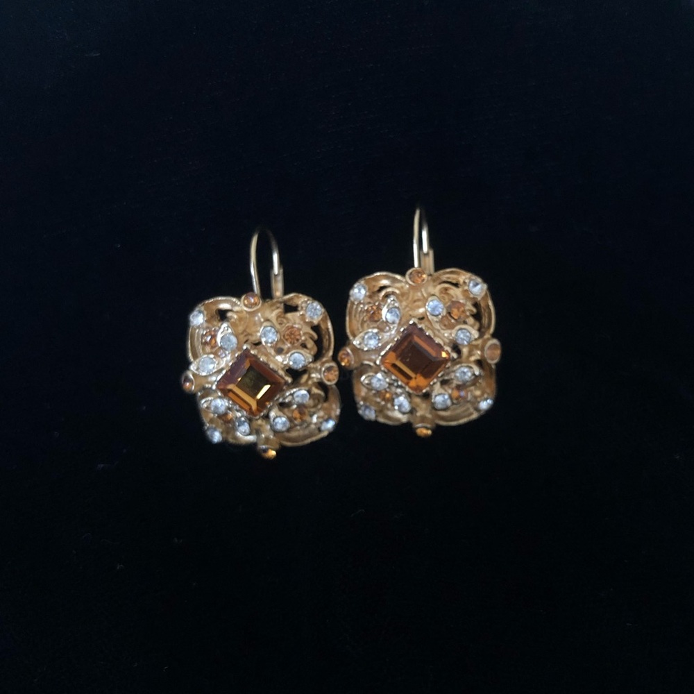 Yellow and Clear Crystal Gold  Earrings